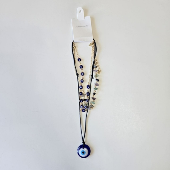 3Pcs Boho Blue Lucky Evil Eye Pendant Choker Necklace for Women Irregular Bead - Picture 7 of 7